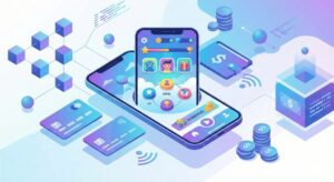 スマホ新法によるゲームアプリ課金システムの変化を表す抽象的なイラスト